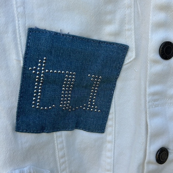 NWT Si Tu Veux White Collage Denim Jacket Sz Large Luxury Denim - Picture 6 of 10